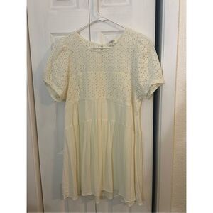 Umgee Women's Eyelet Tiered Short Sleeve Mini Dress Ivory Size Large